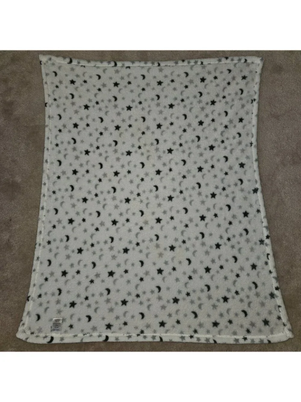 Cutie Pie Gray Stars Moons White Fleece Baby Blanket Soft 30